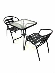 Square Glass Table 2 Black Steel Chairs