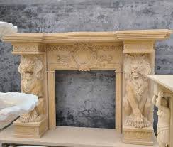 Marble Lion Statue Fireplace Surround