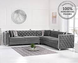 ayla grey velvet corner sofa oak