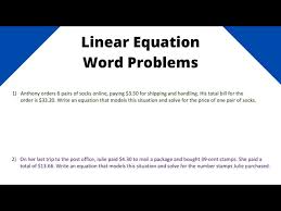 Linear Equation Word Problems Algebra