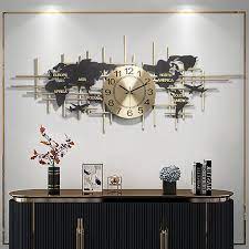38 Modern Metal Large Map Wall Clock Decor Creative Silent Clocks Art For Living Room