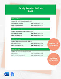 family reunion address book template in