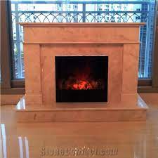 Beige Marble Fireplace Design From
