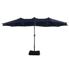 Kadehome 15 Ft Steel Pole Market Solar Light No Tilt Patio Umbrella With With Plastic Base And Steel Cross Base In Navy Blue