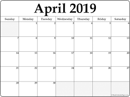 April 2019 Calendar Template Word April April2019
