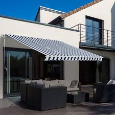 Manual Retractable Awning Striped Blue