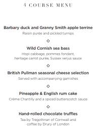 british pullman menus
