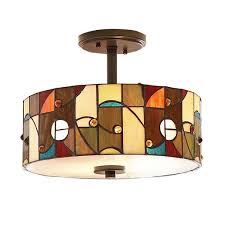 Sloped ceiling recessed lighting 4 inch. Allen Roth Drakeston 13 In W Tiffany Style Semi Flush Mount Ceiling Light Lowe S Canada