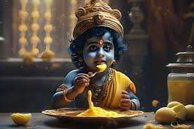 child krishna eating er background