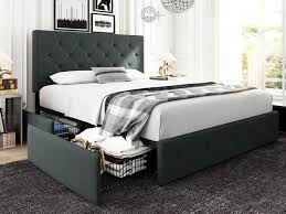 Upholstered Bed Frame With 4 Drawers