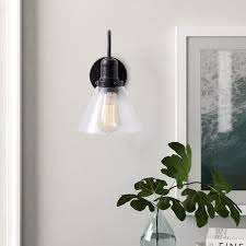 Aiwen 1 Light Industrial Gooseneck Black Wall Sconce Light With Clear Glass Shade