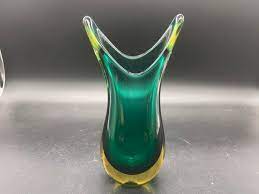 Murano Sommerso Ears Vase Green And