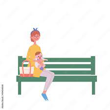 ベンチに座る 親子 イラスト Stock ベクター | Adobe Stock