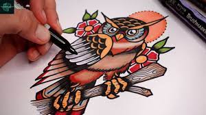 Easy Way for How to Draw Out a Tattoo Design of an Old School Owl - YouTube