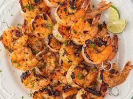 grilled garlic shrimp kabobs cookin