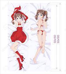 Anime Manga Mädchen Als Weihnachtsmann Verkleidet Und In Einem Badeanzug  Auf Dem Bett Liegen. 