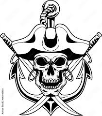 Outlined Pirate Skull With Two Sabres