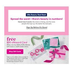 Ulta beauty, inc., formerly known as ulta salon, cosmetics & fragrance inc., is an american chain of beauty stores headquartered in bolingbr. Ulta Gift Card Promo Buy 100 Worth Of Ulta Gift Cards Get A 20 Ereward Card Ends 11 8 Muaonthecheap
