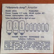 Fender Vibroverb 6g16 Brownface Tube Chart 1963