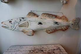 Distressed Wooden Fish Sculpture Shabby