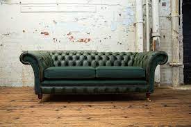 Antique Green Leather Chesterfield Sofa
