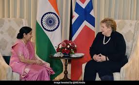 Explore more on erna solberg. Sushma Swaraj Meets Norwegian Prime Minister Erna Solberg