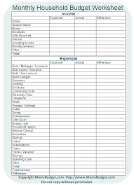 Monthly Household Budget Worksheet Printable Free Worksheet