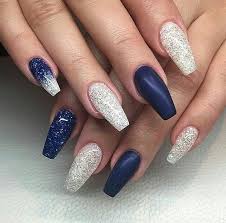 A newbie to acrylic nails? Navy Blue Nail Ideas You May Not Have Tried Blue Glitter Nails Blue And Silver Nails Blue Nail Designs