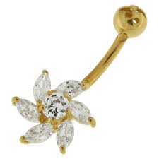 flower shape jeweled 14k gold navel