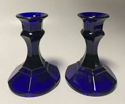 cobalt blue glass 4 inch candle holders