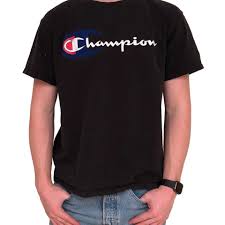 Champion Logo T Shirt Black Size Large Used Fashion