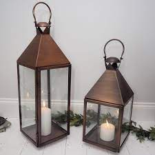 Antique Copper Candle Lantern Tall