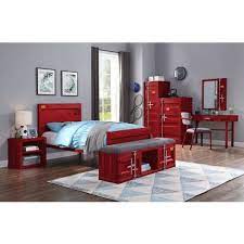 Red bedroom furniture is a safe way to add color to a room. Acme Furniture Cargo 5pc Panel Bedroom Set In Red