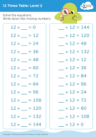 free 12 times table level 2 worksheet