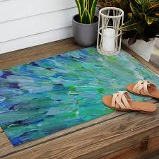 blue teal color abstract outdoor rug