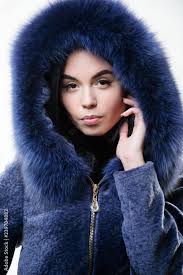Girl Posing Hooded Fur Coat Female