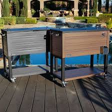 Wood Grain Rolling Patio Cooler