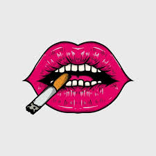 mouth red lips smoking hand drawn