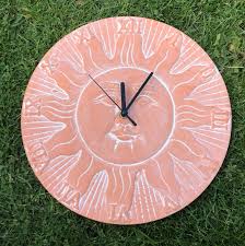 30 cm terracotta garden wall clock sun