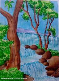 Waterfalls Painting Using Water Colour