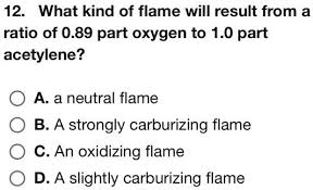 0 89 parts oxygen to 1 0 part acetylene