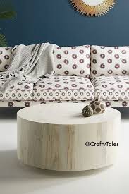 White Drum Coffee Table Solid Wood