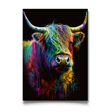 Rainbow Coloured Highland Cow Art Drawify