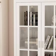 Fufu Gaga White Wooden 4 Shelf Standard Bookcase Lockers With Tempered Glass Doors Drawer Modern Style 70 9 In H X 36 In W