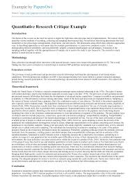 You can find many other examples of a critique paper at the university of minnesota and john hopkins university. Quantitative Research Critique Free Essay Example Papersowl Com