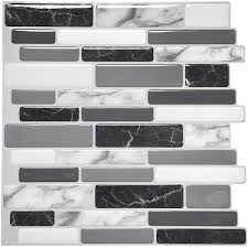 Featuring stylish basket weave pieces of white and gray porcelain, it adds visual interest to any interior or exterior space. Art3d 12 In X 12 In Peel And Stick Vinyl Backsplash Tile In Grey Marble Design 6 Pack A17042p6 The Home Depot