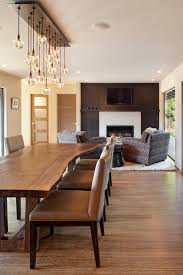 Portland Rectangular Light Fixtures Dining Room Contemporary With Live Edge Transitional Parsons Chairs Recessed Lighting