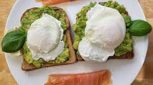 poached eggs on toast with avocado