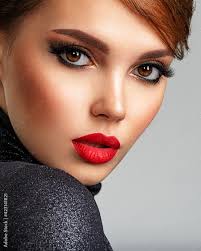 red lips and short hair pretty face