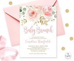 Editable Invitation Blush Pink Floral Baby Brunch Shower Invitation